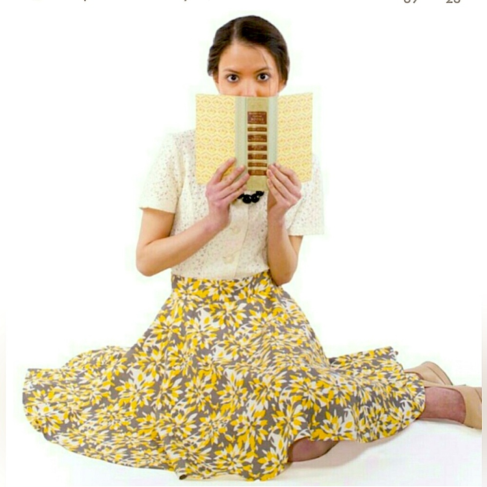 NWT Mata Traders 100% Cotton Yellow Gray Floral Full A Line Skirt